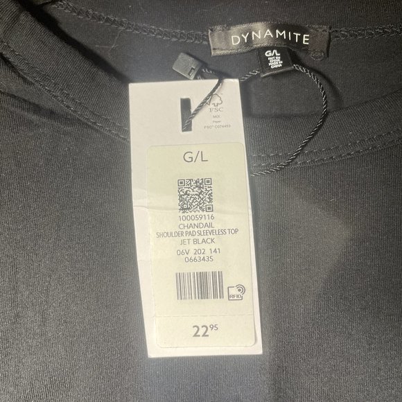 NWT | DYNAMITE | Black Sleeveless Top with Shoulder Pads | Large NWT - Picture 4 of 5